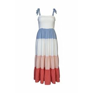 Me + Gee Women Pastel Colorblock Tiered Maxi Dress Smocked Tie Strap Medium